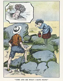 Exploring Prints: Out of Doors -- two children exploring rock pool