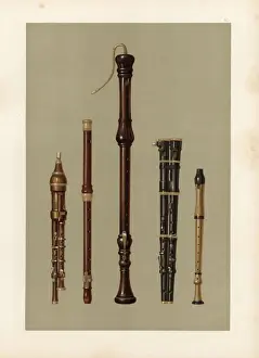 Woodwind Prints: Two double flageolets, a German flute, and two flutes douces