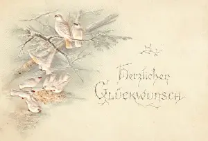Congratulations Prints: Doves in snow on a German greetings card