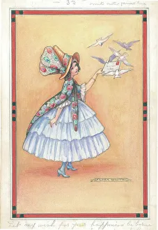 Doves Prints: Doves taking letter from girl