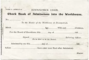 Admission Gallery: Downpatrick Workhouse Admission Ticket