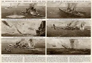 Repulse Prints: Dramatic air battle off Malaya by G. H. Davis