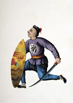Images Dated 20th April 2013: Drawing of Chinese soldier with sword and shield