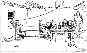 Mallet Gallery: Drawing the cork, illustration by William Heath Robinson