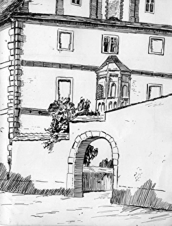 Images Dated 23rd January 2017: Drawing by Harold Auerbach, building and archway