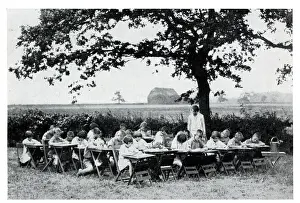 Desks Prints: Drawing lesson, Fyfield Residential Open Air School, Essex