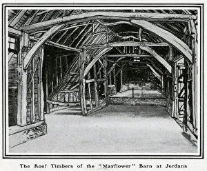 Jordans Prints: Drawing by R. Borlase Smart of the ancient barn at Jordans Hostel