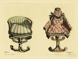 Armchair Prints: Drawing room armchairs in carved wood and rich fabrics in the Lo