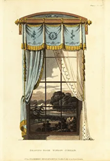 Repository Of Arts Prints: Drawing room window curtain in shot silk, 1815