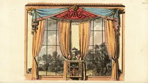 Drawing Room Prints: Drawing-room window curtains and cabinet with inlays designed by