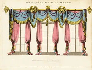 Festoons Prints: Drawing room window curtains and drapery, Regency style