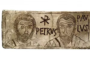 Catholics Prints: Drawing in a tombstone. 4th c. A. D, representing