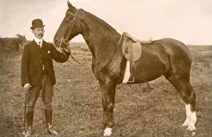 Bridle Collection: Well dressed man with saddled horse