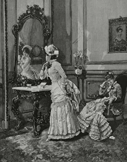 Bourgeoisie Prints: The dresser. Engraving by Vela after a painting by Bejarano