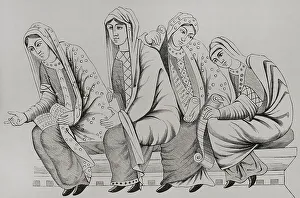 Nobles Prints: Dresses of noblewomen in the 11th century. Engraving