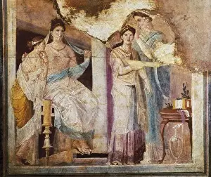 Priestess Prints: Dressing scene of a priestess. Roman art. Early
