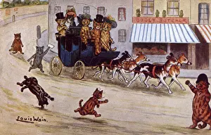 Acrobatic Prints: Driving to the Races - Louis Wain postcard