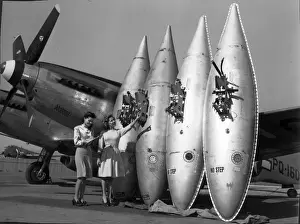Mustang Prints: Drop tanks two young ladies and a P-82 Twin Mustang