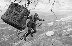 Fortunino Matania Collection: Dropping from a Kite Balloon 1917
