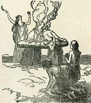 Sacrifices Gallery: A Druid in Ancient Britain sacrificing an Ox