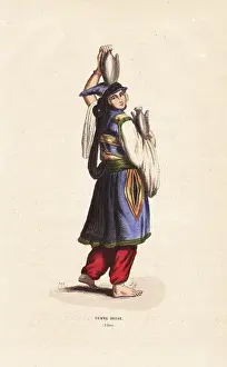Francois Prints: Druze woman of Lebanon wearing a tantour headdress