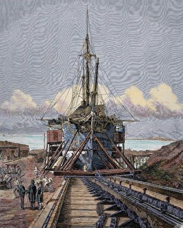Shipyard Gallery: The dry dock. Barcelona. Engraving by Manchon