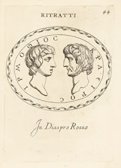 Relatives Prints: Dual portrait of Ermosio and Crairo facing each other