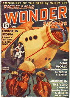 The Dual World, Thrilling Wonder Stories Scifi Magazine Cover The Dual World, Thrilling Wonder Stories Scifi Magazine Cover