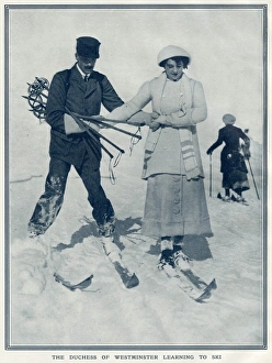 The Duchess of Westminster learning to ski The Duchess of Westminster learning to ski