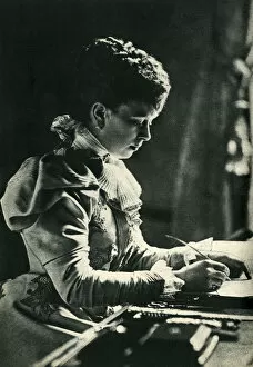 Duchess of York at her writing desk at Sandringham