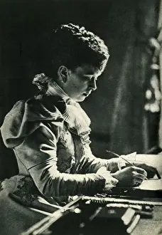 Duchess of York at her writing desk at Sandringham