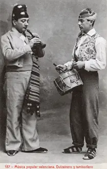Valencian Prints: Dulzainero player and drummer - popular in Valencia, Spain