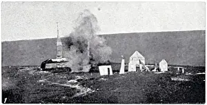 Practising Prints: A dummy village made of canvas used for Artillery practise with Lyddite shells - near Okehampton
