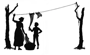 Images Dated 17th October 2011: Dunderpate and his mother with the washing