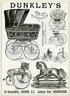 Perambulator Prints: Dunkleys prams and nursery toys advertisement, 1888