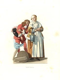 Dutch bourgeoise housewife with milk pail Dutch bourgeoise housewife with milk pail