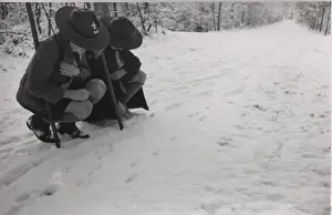 Dutch boy scouts tracking in snow, Holland