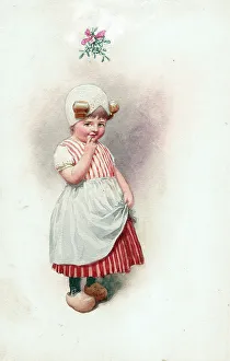 Mistletoe Prints: Dutch children - girl with mistletoe