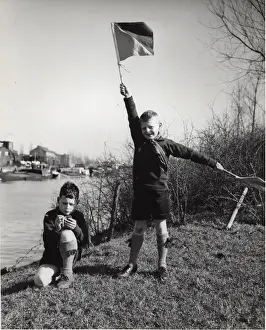 Activities Prints: Dutch cub scouts with semaphore flags, Holland