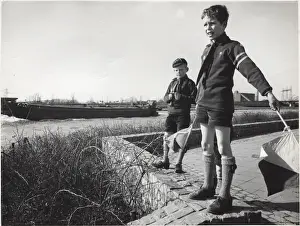 Activities Prints: Dutch cub scouts with semaphore flags, Holland