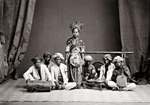 Dutch East Indies, Java, Indonesia, dancer with musicians