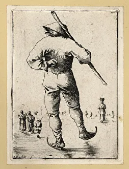 David Deuchar Prints: Dutch man skating on a frozen river on ice skates with hat and s