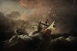 Rocky Prints: Dutch men-of-war in a storm off a rocky coast, 1672, by Wille