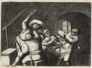 Violence Prints: Dutch peasant with two daggers attacks another card player in a