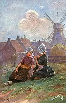 Knits Gallery: Dutch Peasant Girls knitting Fathers socks