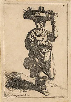 David Deuchar Prints: Dutch peasant woman carrying a basket on her head, 17th century