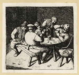 Dutch peasants playing a game of cards at a table in a tavern