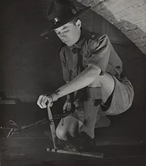 Dutch rover scout practising fire lighting