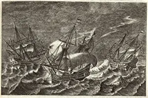 Dutch ships in stormy seas off the coast of China