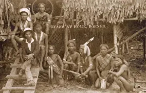 Dyak Prints: Dyak people outside their house, Borneo